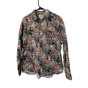 Field Tested Men's Deer‎ Camo Long Sleeve Button Up Shirt Size L